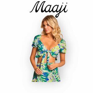 Revolve Maaji Green Front Tie Crop Top, Size L, Eco-Friendly